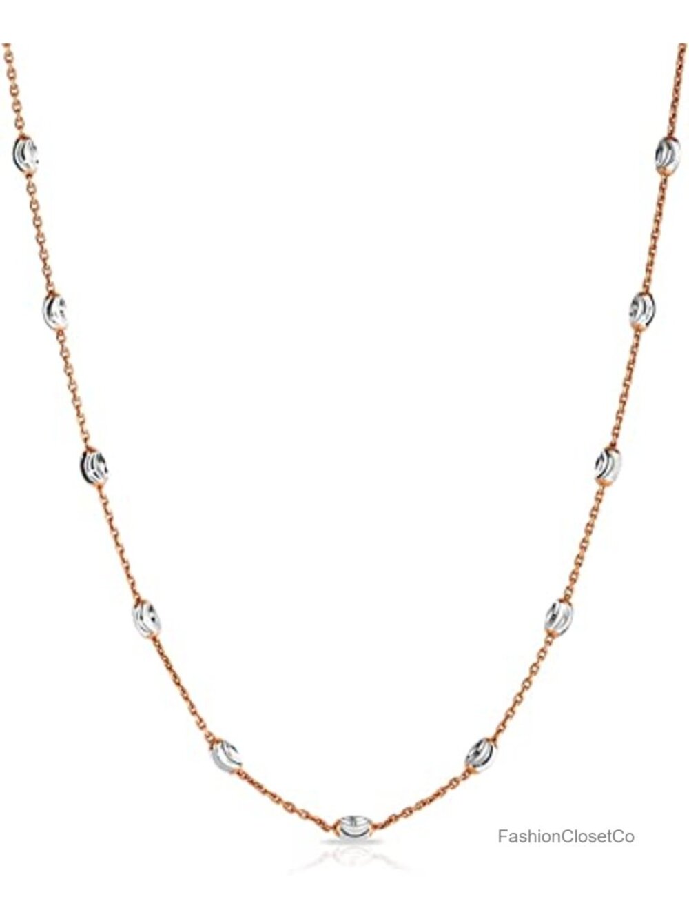 18K Gold Plated 925 Sterling Silver Moon Bead Necklace Lobster Clasp